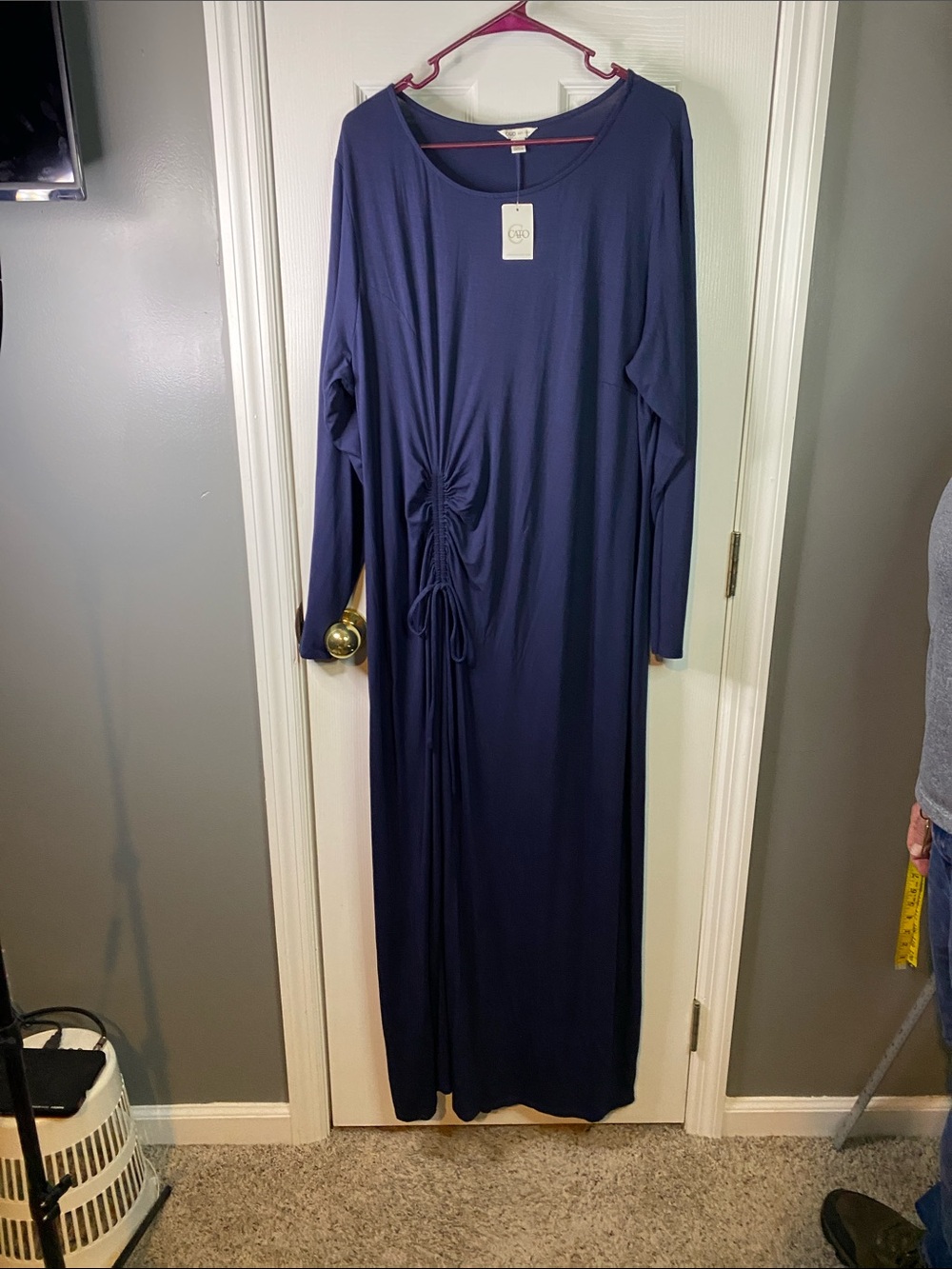 Cato Navy Long Sleeve Drawstring Ruched Maxi Dress Size 18/20.